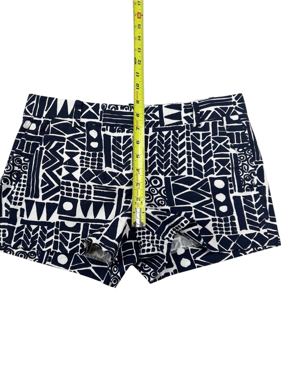 J. Crew Chino Shorts Size 4 Navy White Aztec Tribal Geometric Stretch Cotton - Picture 6 of 9